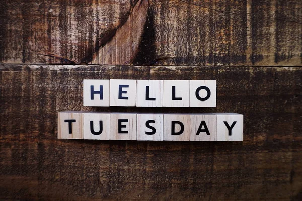 Hello Tuesday Alphabet Letter Wooden Background — 스톡 사진