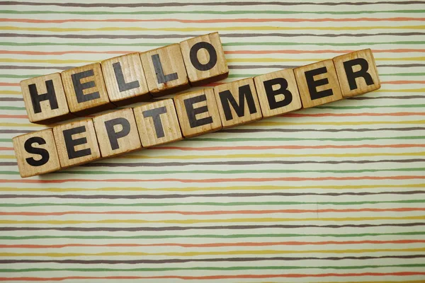 Hallo September Alfabet Letters Met Spatie Kopie Kleurrijke Strepen Achtergrond — Stockfoto
