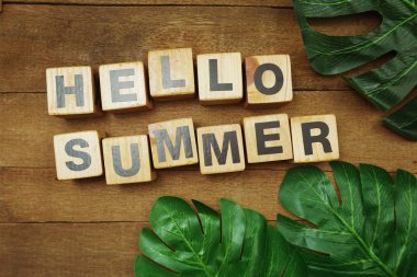 Merhaba. Tahta zemin üzerinde boşluk kopyası olan yaz alfabesi harfi.