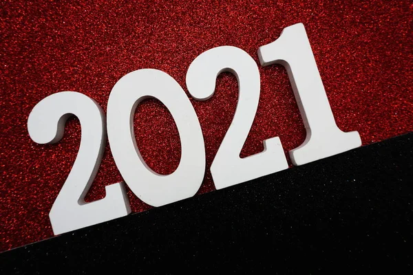 Happy New year 2021 with space copy on red and black glitter background