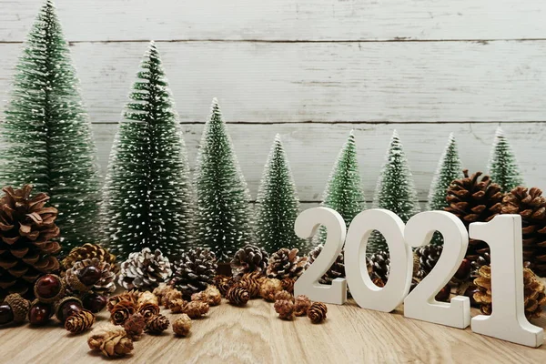Feliz Ano Novo 2021 Fundo Festivo Com Árvore Natal Pinho — Fotografia de Stock
