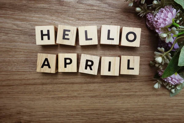 Hello April Alphabet Letters Wooden Background — Stock Photo, Image