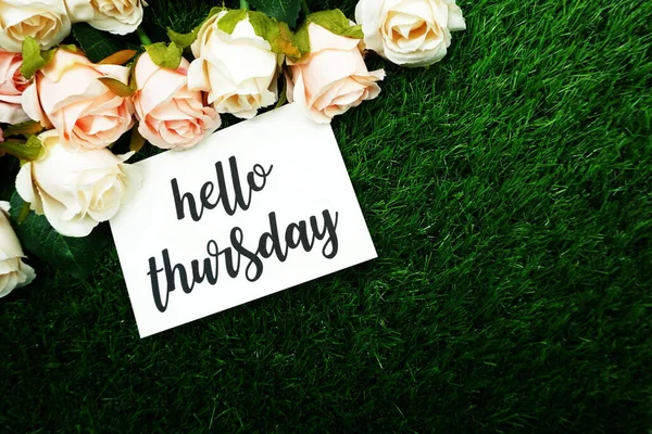 Hello Thursday Carte Fleurs Roses Avec Fond Copie Espace — Photo