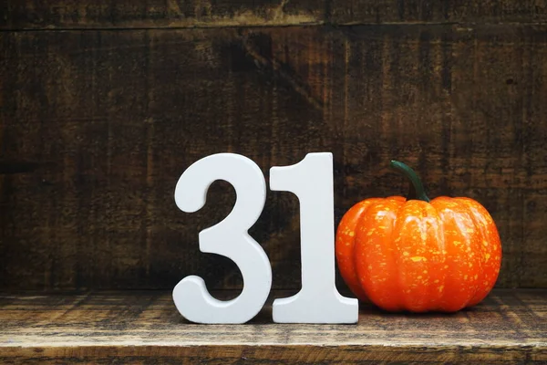 Halloween Background Concept Number Orange Pumpkin Wooden Background — Stock Photo, Image