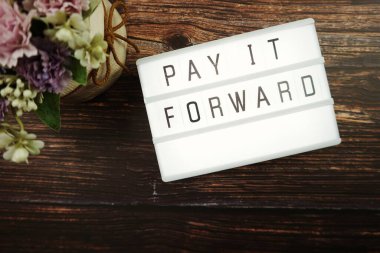 Kelimeyi ahşap arka planda uzay kopyasıyla ışık kutusuna yönlendir