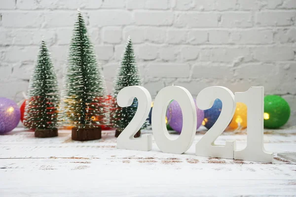 Feliz Ano Novo 2021 Fundo Festivo Com Árvore Natal Fundo — Fotografia de Stock