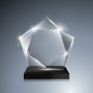 Cam kupa Ödülü. Vektör kristal 3d mockup