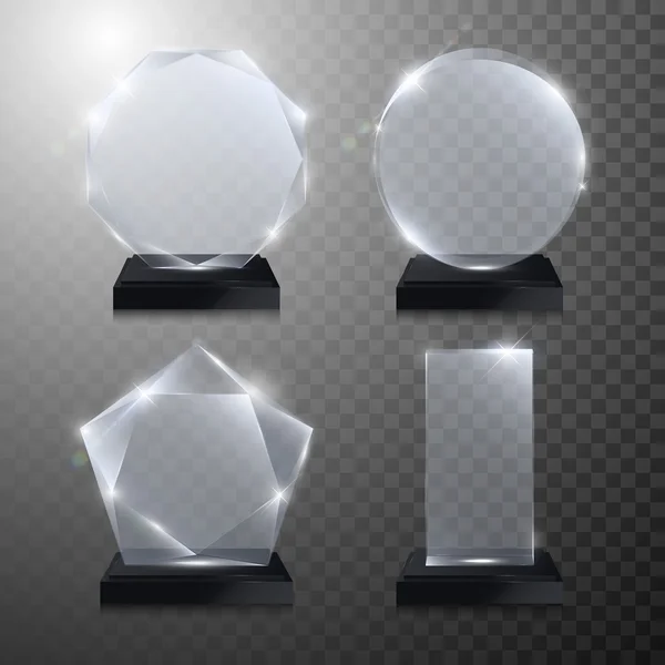 Premio trofeo de vidrio. Vector cristal 3D transparente — Archivo Imágenes Vectoriales