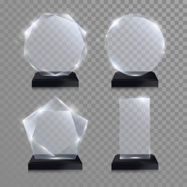 Cam kupa Ödülü. Vektör kristal şeffaf 3d