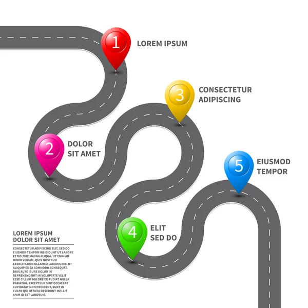 Carte routière vectorielle avec icône de broche d'itinéraire GPS — Image vectorielle