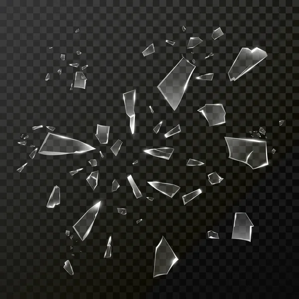 Broken shattered glass debris. Vector transparent — Stock Vector