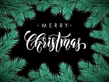 Neşeli Noel köknar çam dalı çerçeve kartı, poster