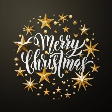 Neşeli Noel altın parlak yıldız tebrik kartı