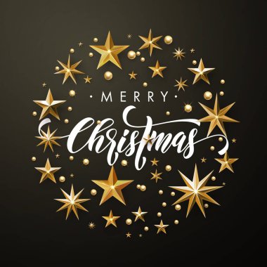 Neşeli Noel altın parlak yıldız tebrik kartı