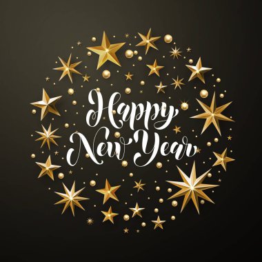 Mutlu yeni yıl altın parlak yıldız tebrik kartı
