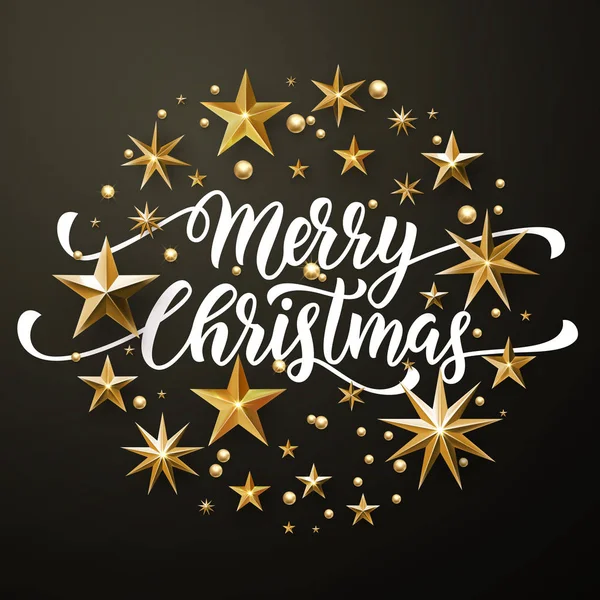 Merry Christmas guld glitter stjärnor gratulationskort — Stock vektor