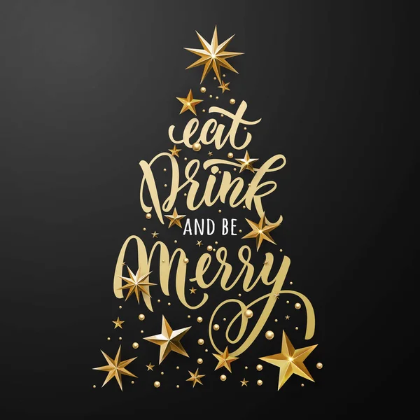 Weihnachtsbaum-Poster mit goldenem Glitzersternschmuck — Stockvektor