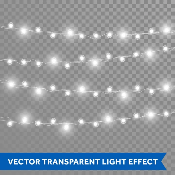 Lampu Natal vektor terisolasi bersinar realistis - Stok Vektor