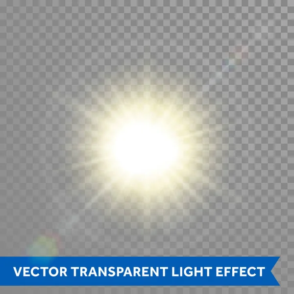 Svítící a zářící efekt slunečních světel. Hvězdný výbuch — Stockový vektor