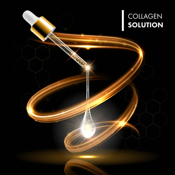Zlatý olej sérum kolagenu kapičky kosmetické ošetření — Stockový vektor