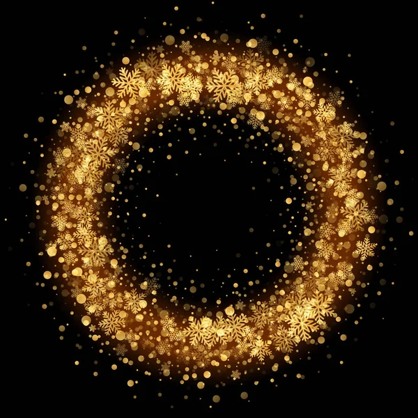 Couronne de Noël d'ornement de neige étincelante dorée — Image vectorielle