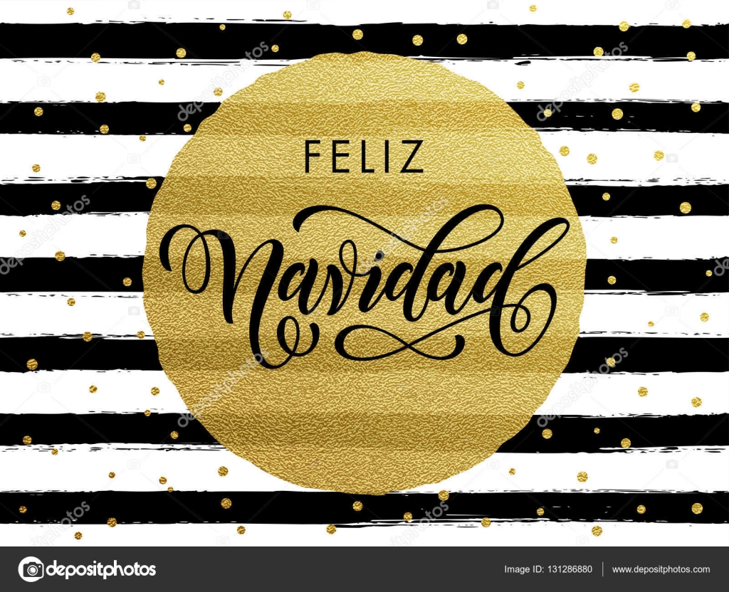 Feliz Navidad Spanish Merry Christmas gold glitter text Stock Vector