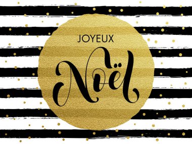 Joyeux Noel Fransız Merry Christmas altın glitter yaldız tebrik kartı