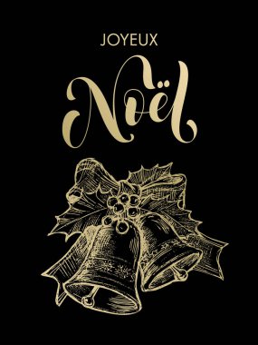 Süsleme Fransızca tebrik Joyeux Noel mutlu Noeller altın çan