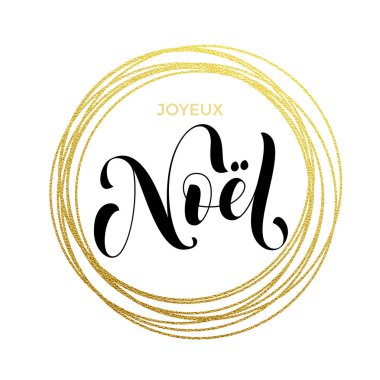 Fransız Merry Christmas Joyeux Noel tebrik kartı altın glitter dekorasyon