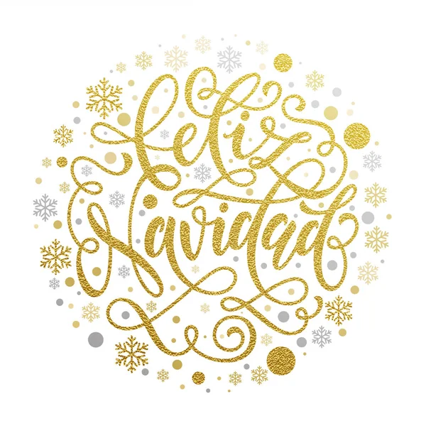 Feliz Navidad glitter oro texto caligrafía español Navidad — Vector de stock