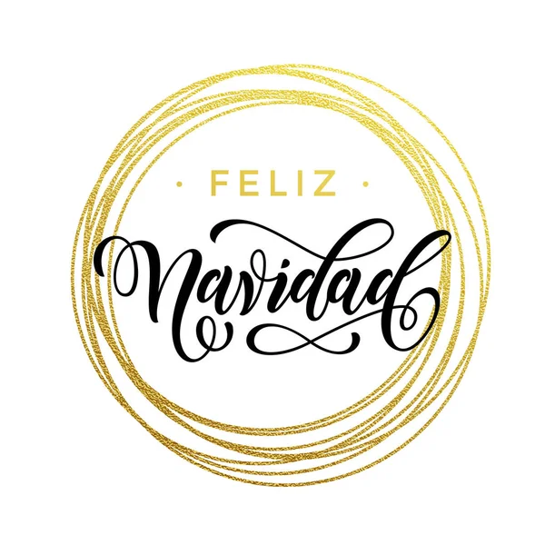 Tarjeta de felicitación Feliz Navidad española decoración brillo dorado — Vector de stock