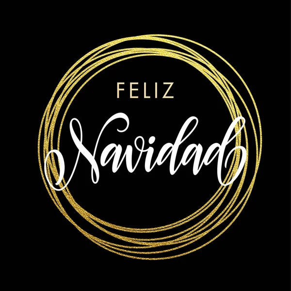 Feliz Navidad Español Feliz Navidad tarjeta de felicitación decoración brillo dorado — Vector de stock