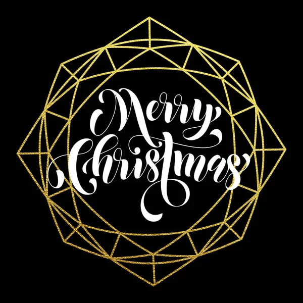 Glitter witer ornamento corona de oro Feliz Navidad tarjeta de felicitación — Vector de stock