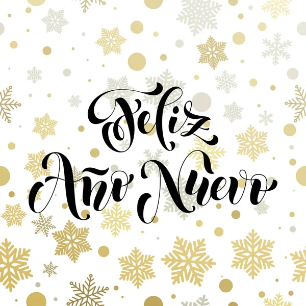 Feliz Año Nuevo texto dorado en español Feliz Ano Nuevo saludo — Vector de stock