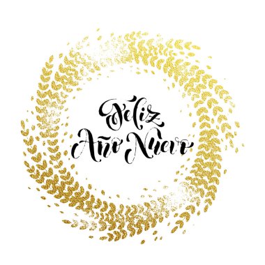 İspanyolca yeni yıl Feliz Ano Nuevo tebrik kartı altın glitter