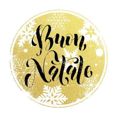 Noel İtalya Buon Natale altın tebrik kartı yazı içinde