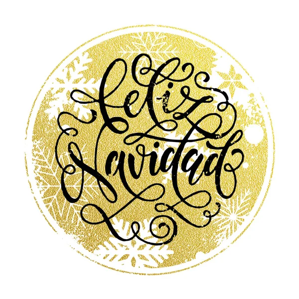 Feliz Navidad glitter oro texto caligrafía español Navidad — Vector de stock