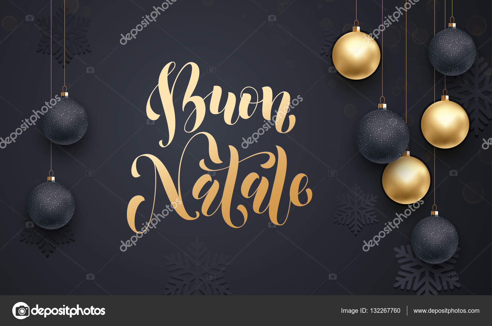 Buon Natale Ornament.Italian Merry Christmas Buon Natale Golden Decoration Calligraphy Lettering Stock Vector C Ronedale 132267760