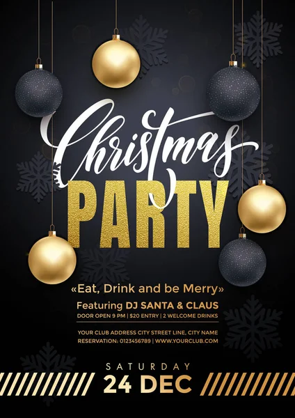 Cartaz da festa Feliz Natal clube de férias convite decoração ornamento ouro — Vetor de Stock