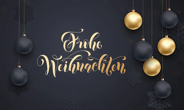 Frohe Weihnachten frohe Weihnachten goldene Dekoration Kalligraphie Schriftzug — Stockvektor