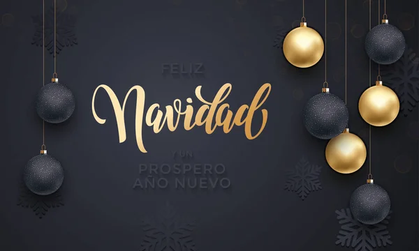 Español Feliz Navidad Navidad oro decoración caligrafía letras — Vector de stock