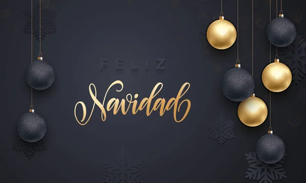 Feliz Navidad Navidad decoración de oro bola ornamento saludo español — Vector de stock