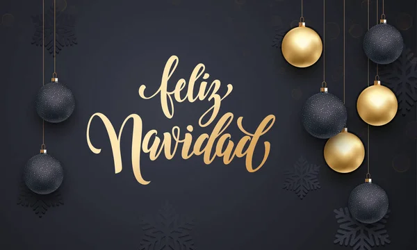 Feliz Navidad Navidad decoración de oro bola ornamento saludo español — Vector de stock