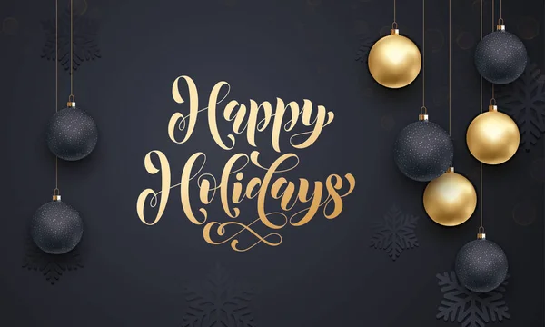 Decoración dorada caligrafía letras Felices Fiestas — Vector de stock