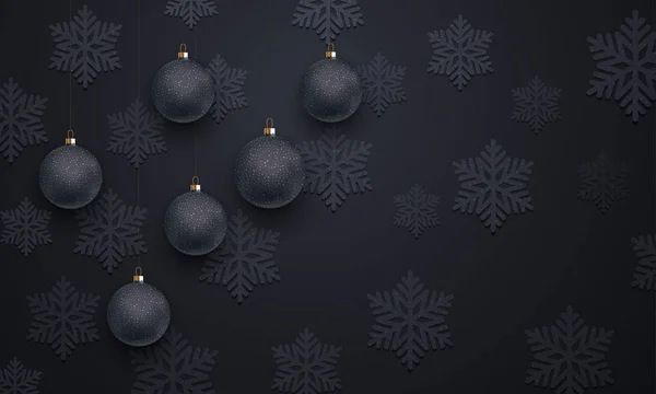 Flocon de neige décoration boule ornement noir motif fond Noël, Nouvel An — Image vectorielle