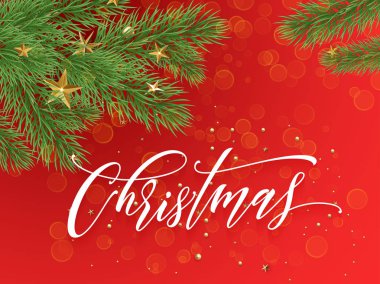 Noel dekorasyon kırmızı arka plan ağaç dalları süsler