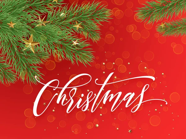圣诞装饰饰品红色背景树枝 — 图库矢量图片