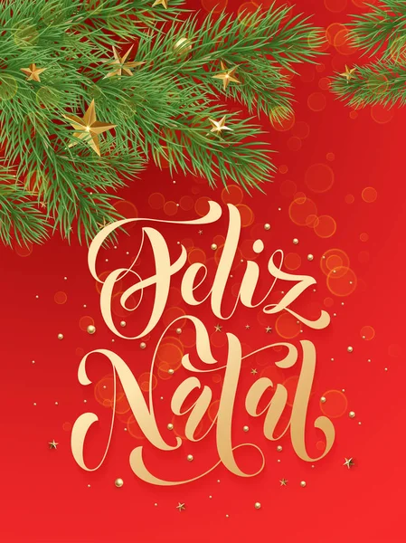 Portugués Feliz Navidad Feliz Natal tarjeta de felicitación decoración fondo rojo — Vector de stock