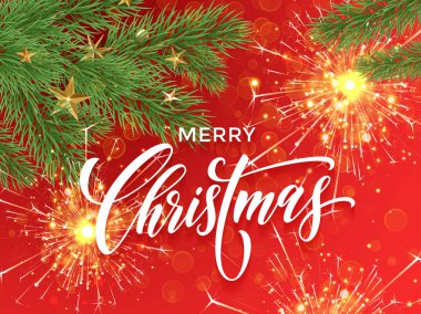 Neşeli Noel tebrik kartı maytap ve havai fişek ışık 