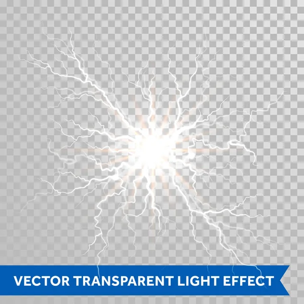 Lichte bliksem flits van thunder storm op transparante achtergrond — Stockvector